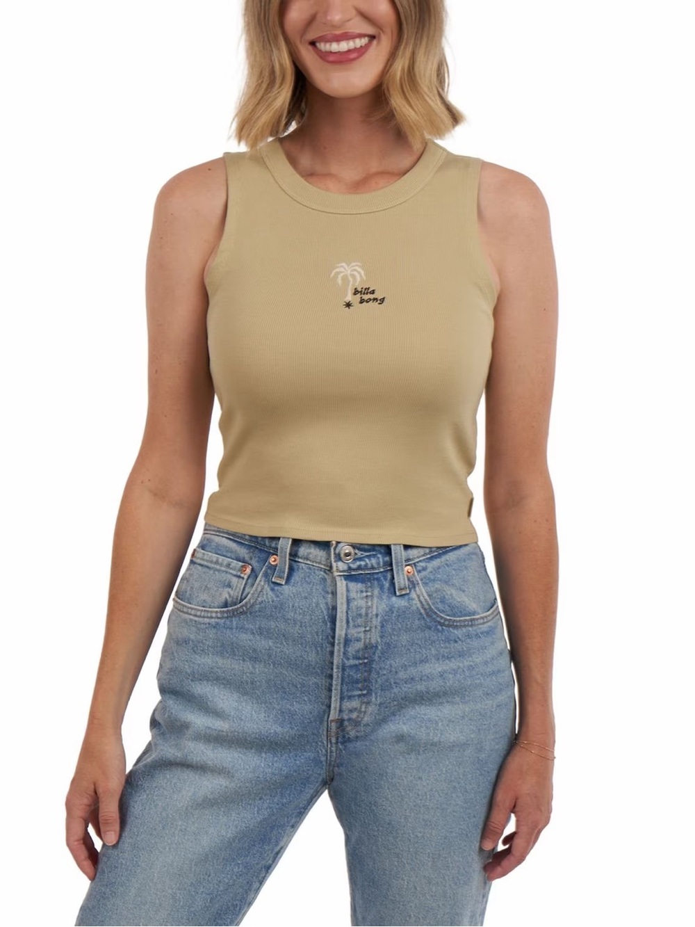 Billabong Ribbed Crop Tank Top in Beige